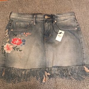 Express Floral Embroidery Denim Mini Skirt
